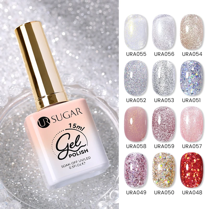 UR SUGAR 15ml Sparkling Glitter Series Gel Nail Polish Shiny Sliver Semi Permanent Soak Off UV Gel Nail Art Varnish Manicure