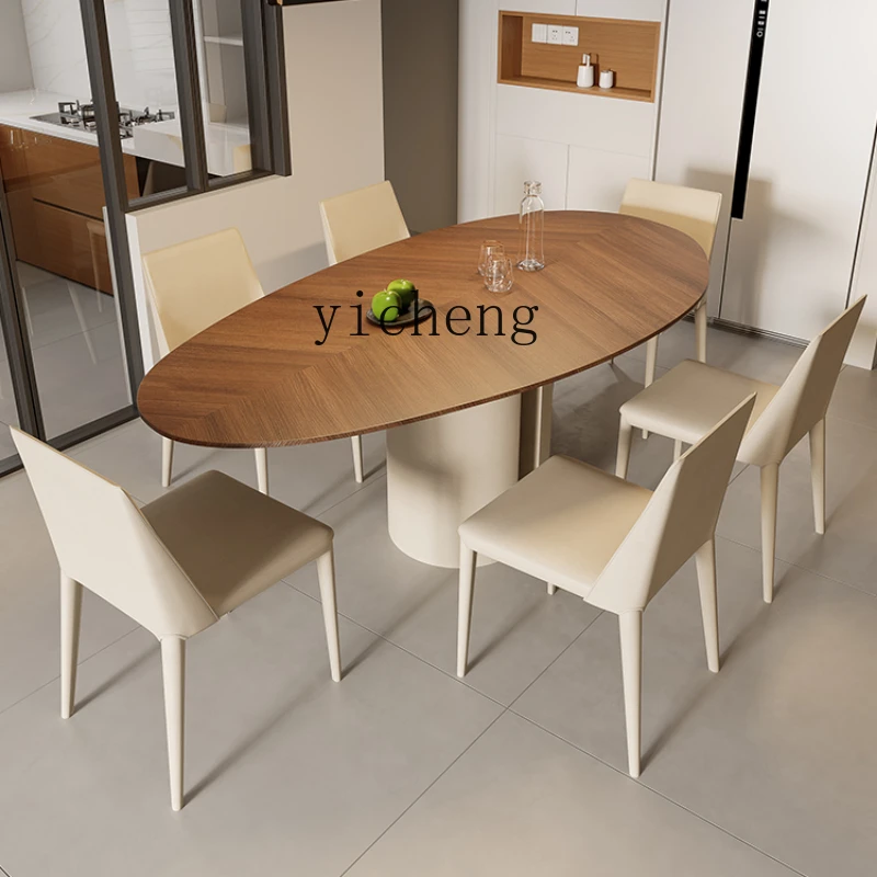 

ZZ antique solid wood dining table and chair combination light luxury oval household dining table