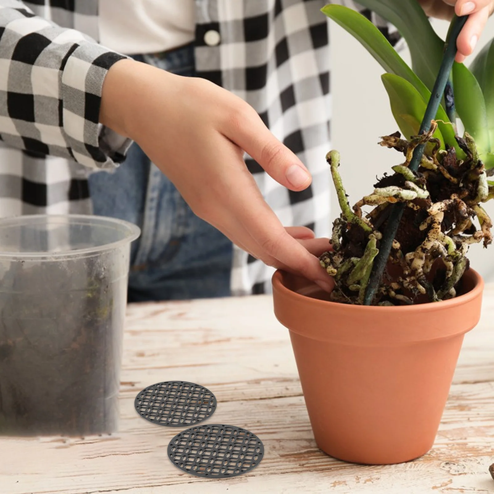 100 قطعة اناء للزهور المستديرة منصات شبكية شاشات الصرف الوقاية من فقدان التربة وعاء النبات الصرف اكسسوارات البستنة الشاشة