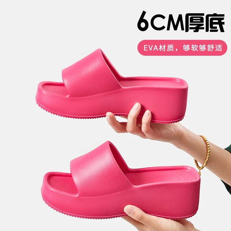 6CM New Thick Sole EVA Slippers for Women Fashion Home Platform Slippers for Summer Outwear Non Slip Elevated Slippers for Women