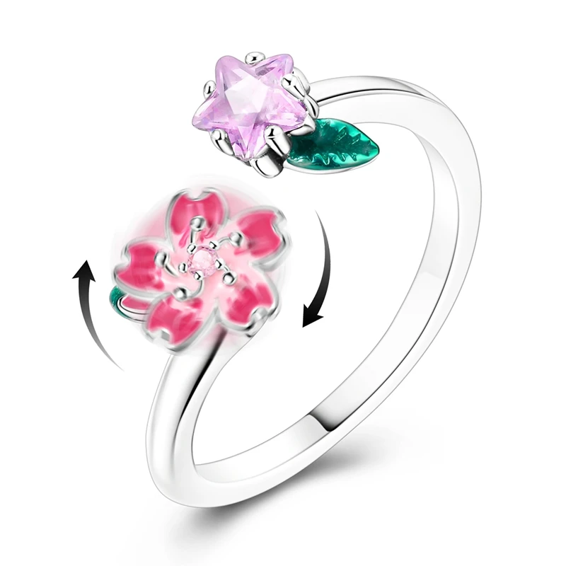 

2026 New Original 925 Sterling Silver Rotating Cherry Blossom Ring For Women Exquisite Engagement Anniversary Jewelry Gifts
