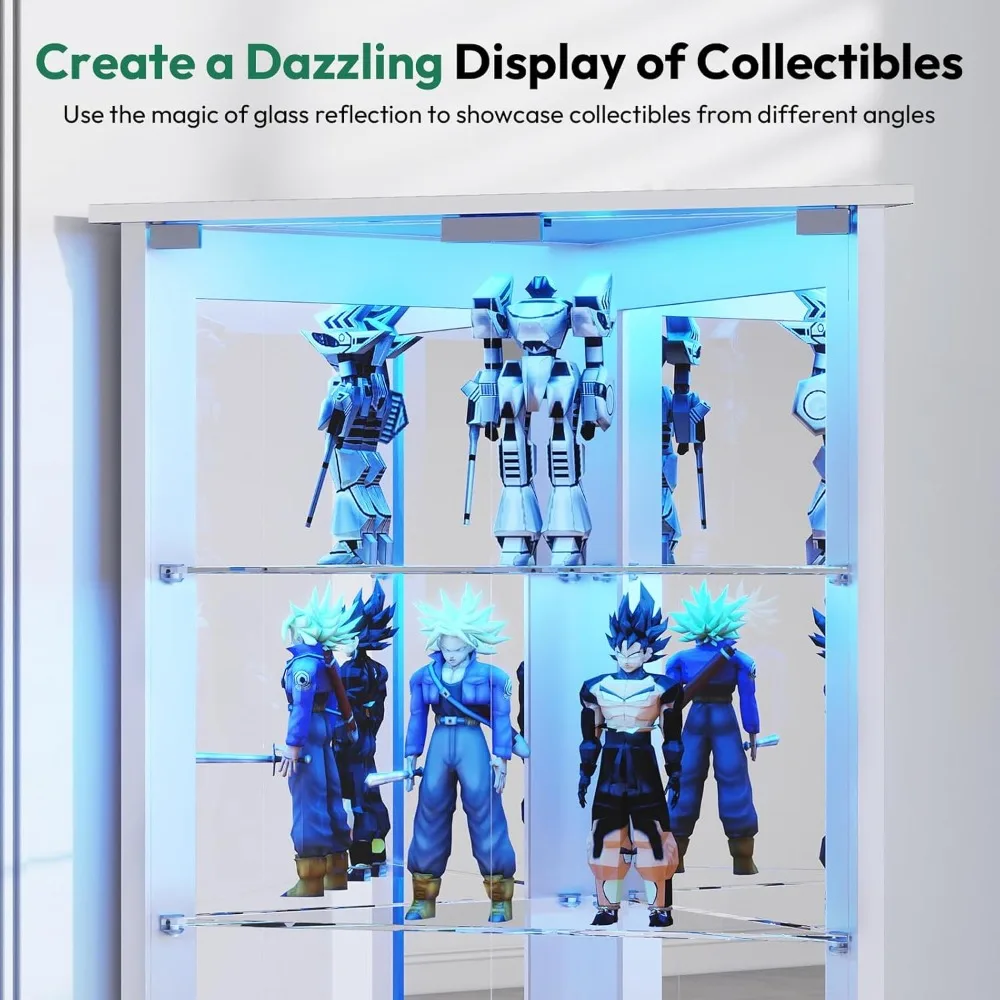خزانة عرض زاوية بأبواب زجاجية، خزانة تحف مكونة من 6 طبقات للمقتنيات مع أضواء LED الديناميكية، شاشة عرض حديثة #4