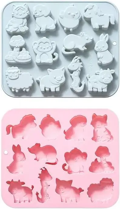 

2 Pack Animal Silicone Molds 12 Cute Farm Animals Themed Baking Moulds for Chocolate, Ice Cube, Cake, Dessert, Candy Cake Tools