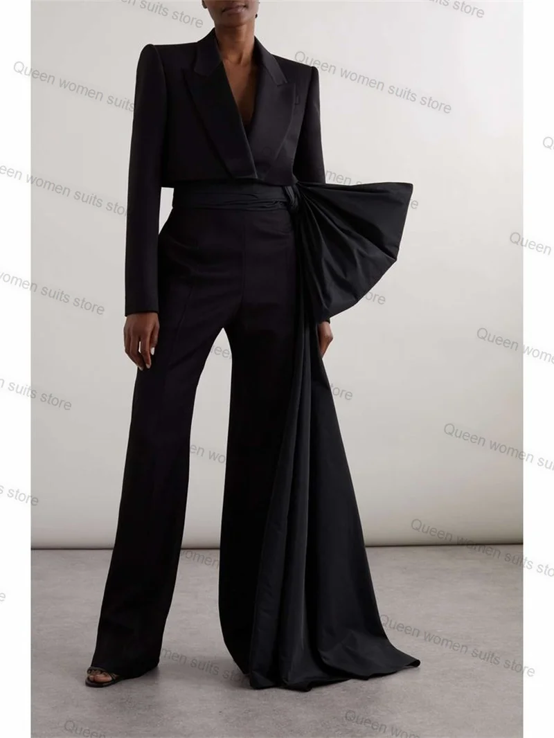 Black Bow Women Suits Set 2 Pieces Blazer+Pants Wedding Tuxedo Formal Tailored Size Jacket Red Carpet Catwalk Coat Prom Dress