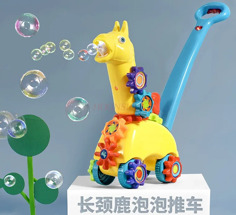 Children's outdoor manual giraffe bubble truck machine fully automatic sound and light blowing bubbles