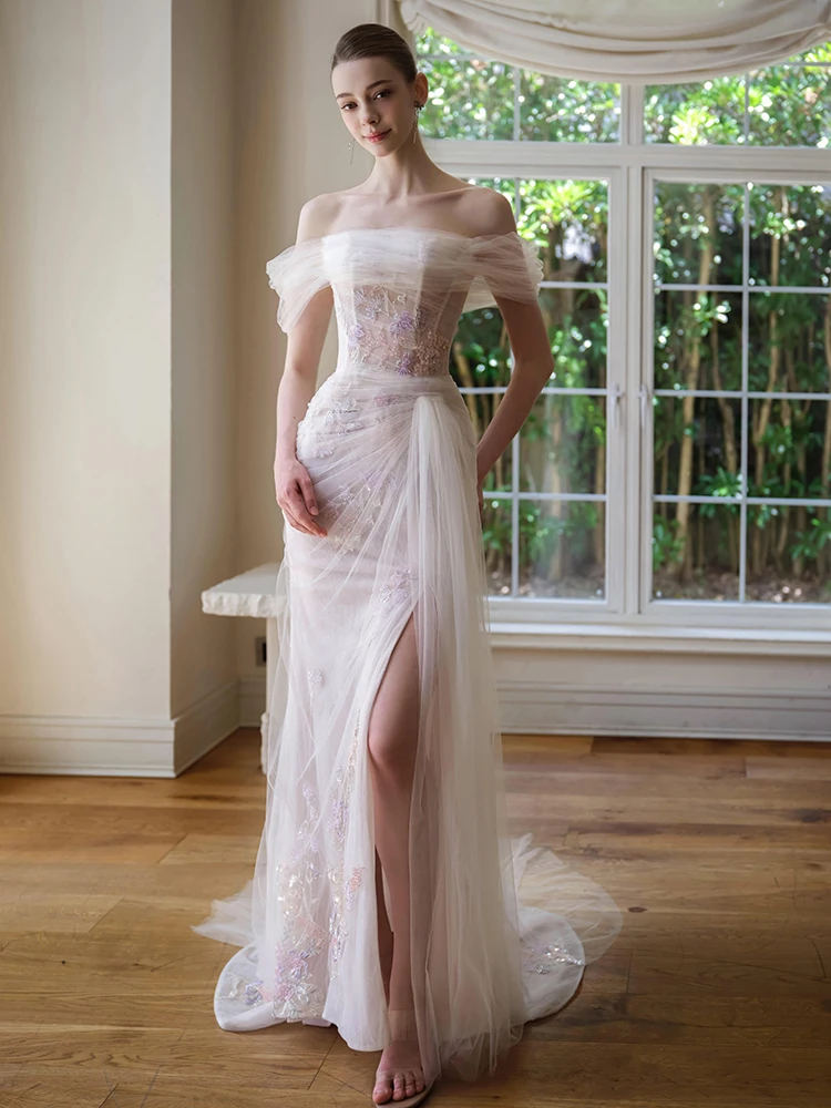 

Engagement Evening Gown Bride One oulder Lightweight Wedding Dr Luxury Forest System Outing Dr Fi Tail Gown