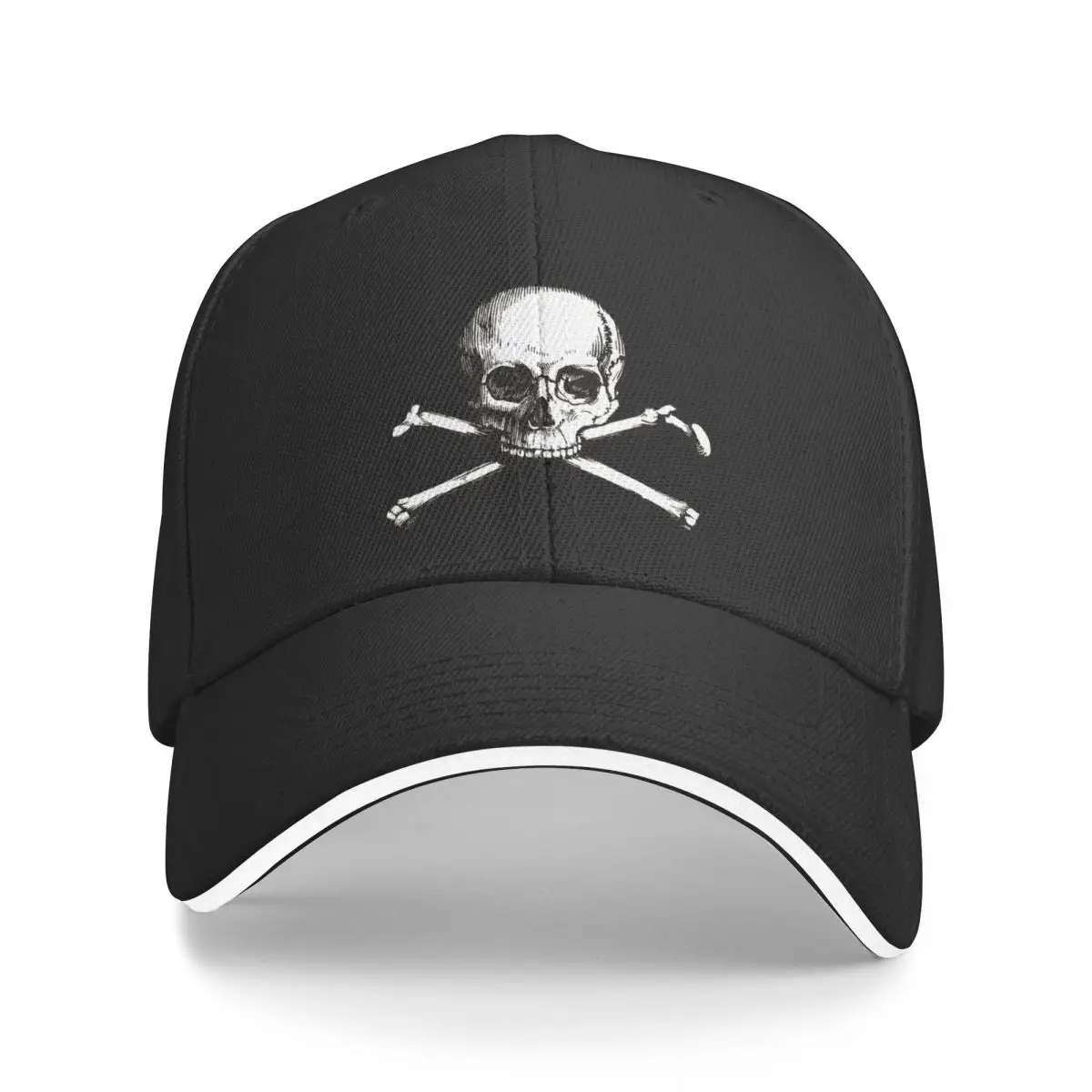 Skull and Crossbones | Jolly Roger | Pirate Flag | Deaths Head Black and White Skulls and Skeletons Vintage S Baseball Cap