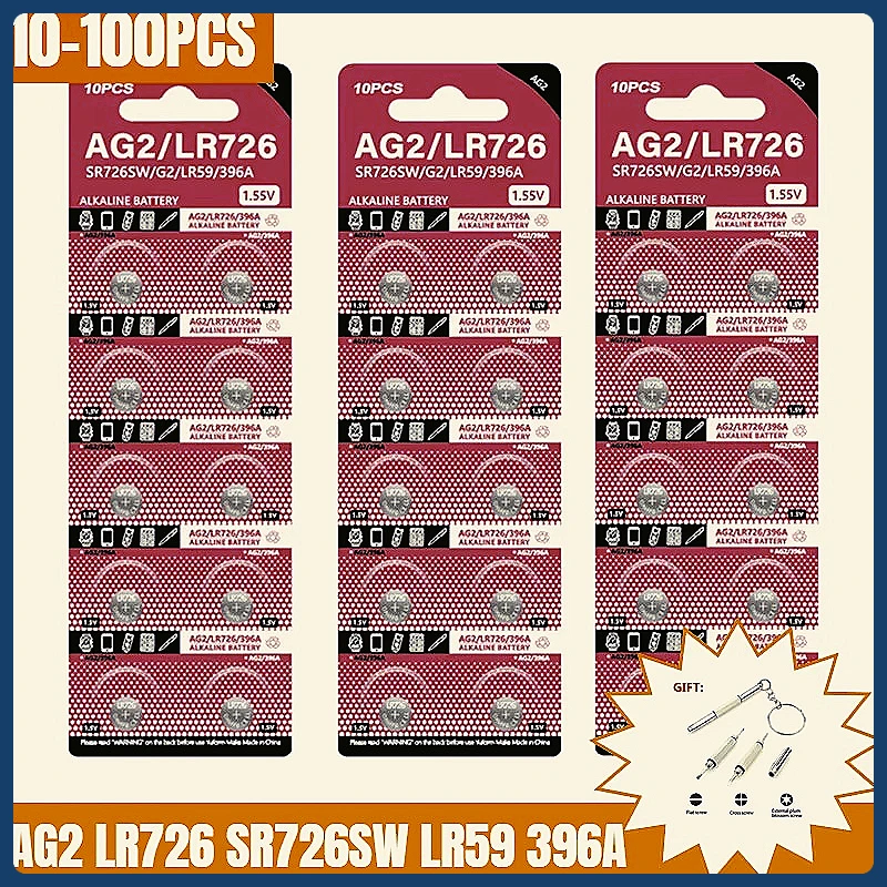

10-100PCS AG2 LR726 High Percormance 396A SR726 196 SR726SW 396 Button Battery For Watch Toys Remote Cell Coin Batteries 1.55V