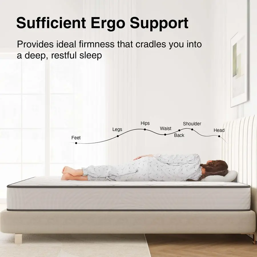 مرتبة مزدوجة الحجم، مرتبة مزدوجة مقاس 8 بوصة هجينة مع دعم مريح، مراتب سرير في صندوق مع نوابض جيب فردية لـ M