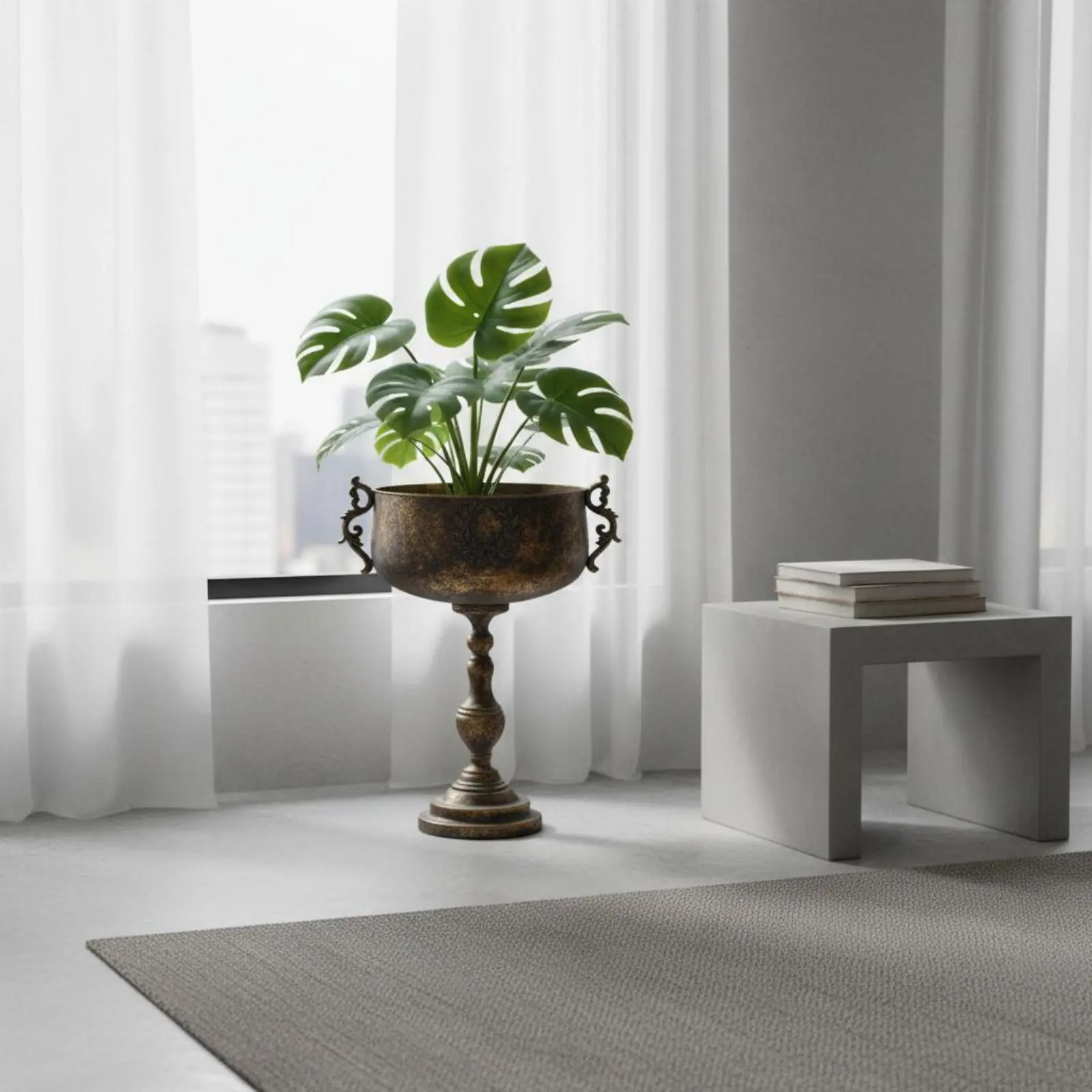 Metal Goblet Vase Industrial Design Ornate Metal Vase Stand Pedestal Planter Detachable Decorative Container Reusable
