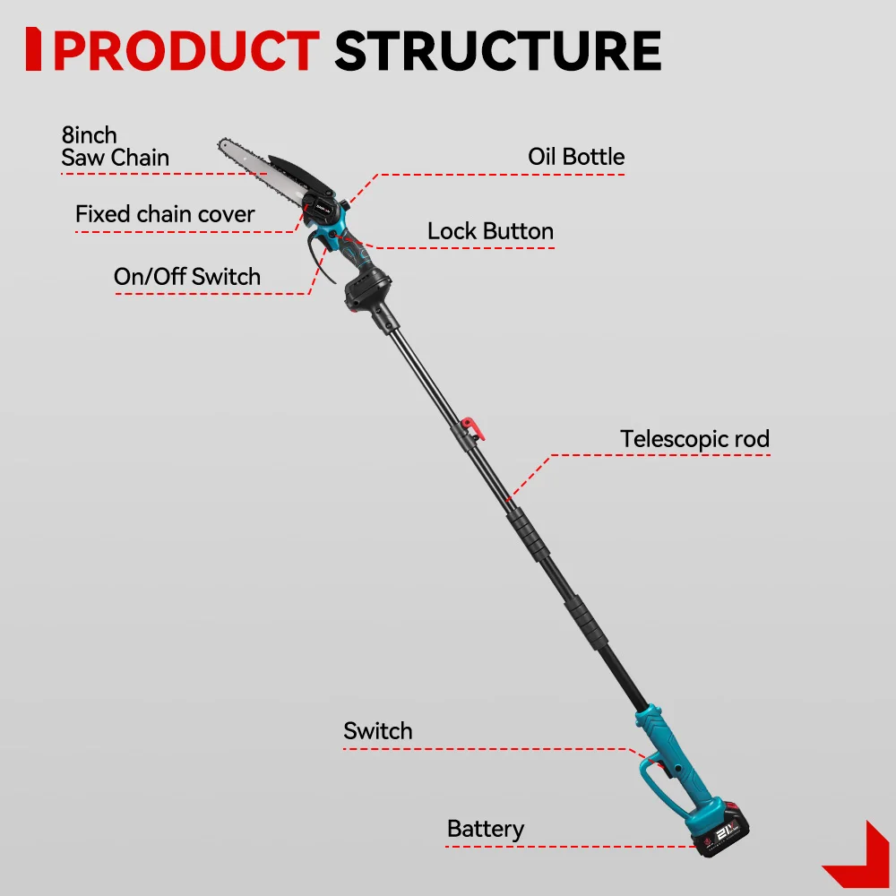 40000 دورة في الدقيقة تلسكوب القطب الكهربائي المنشار 6 بوصة قابل للتعديل مع الوصول تمديد البطارية المنشار حديقة أداة لبطارية 21 فولت 18 فولت #5