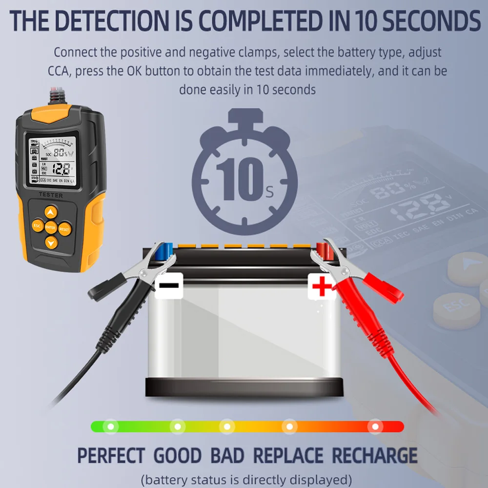 Digital Car Battery Analyzer Diagnostic Tool CCA Internal Resistance Tester Charging Scanner Car Battery Tester Capacity 12V 24V