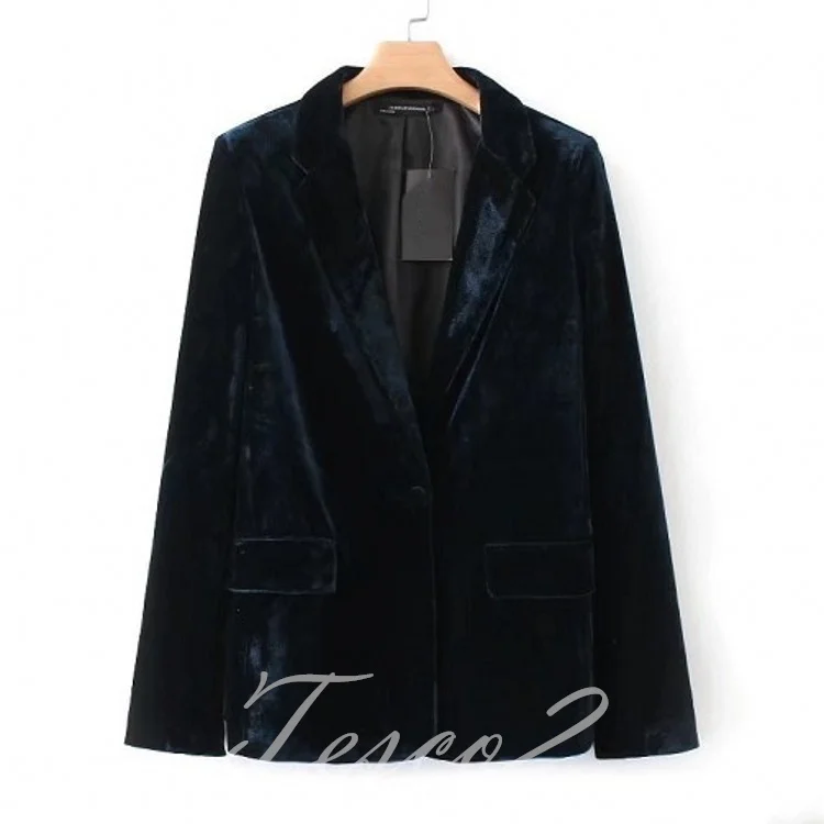 Tesco Velvet Women's Suit Blazer Single Button Full Sleeve Jacket Formal Casual Tops For Office Lady Female Business Coat