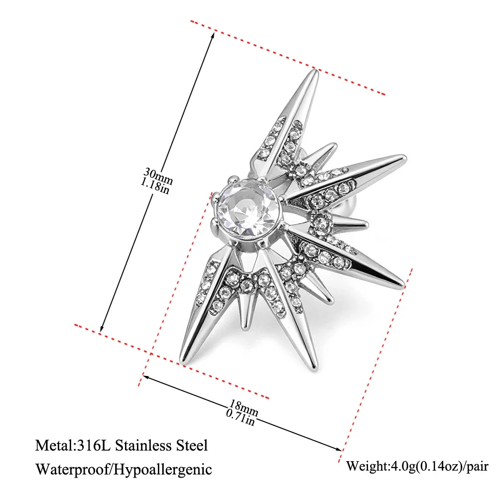 Lokaer Delicate Zircon Eight Pointed Star Stud Earrings for Women 316L Stainless Steel Elegant Rhinestone Wedding Jewelry E26096