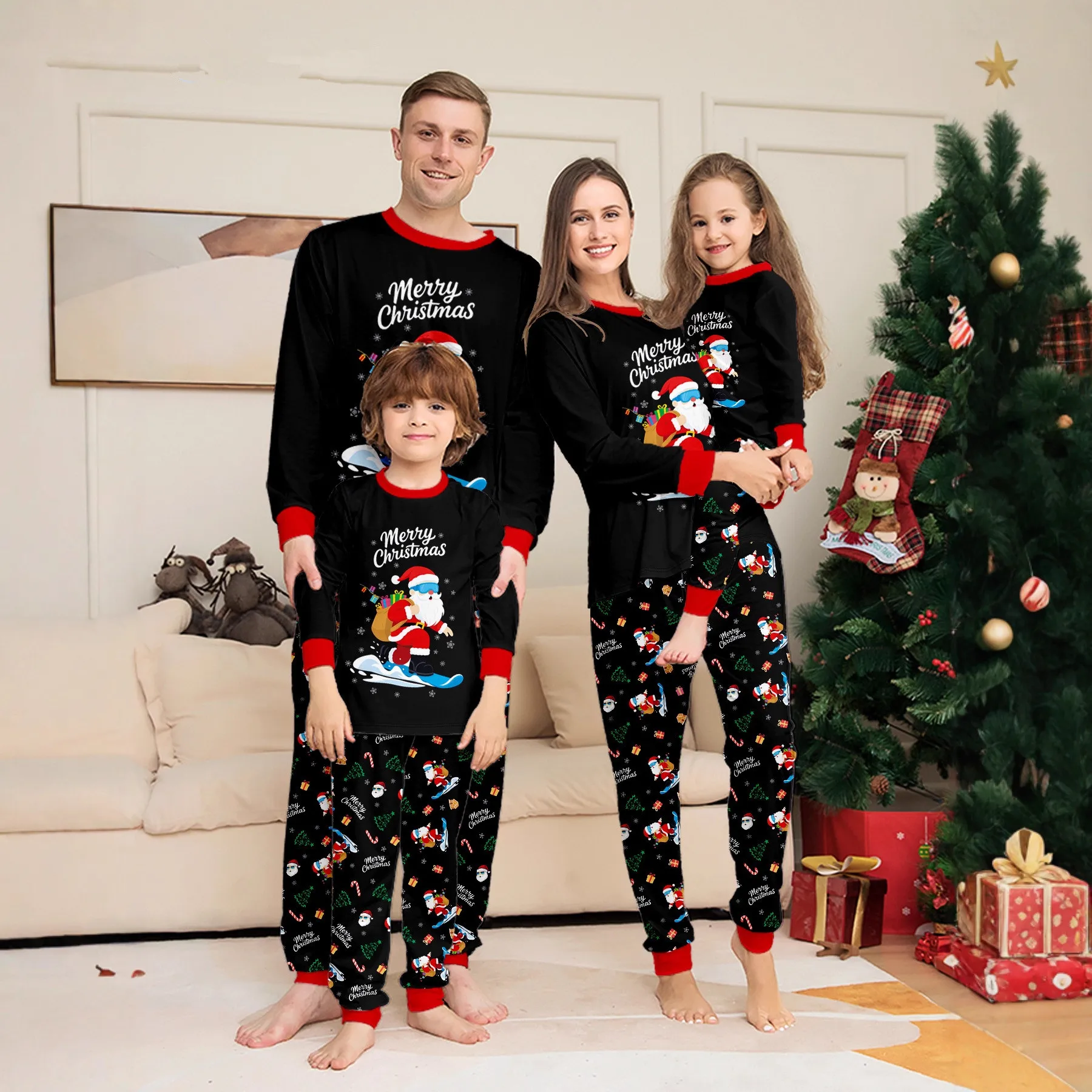 

2025 Christmas Family Pajamas Set Santa Print Parent-child Mother Kids Baby Matching Outfit Full Sleeve Suit Sleepwear Xmas Look