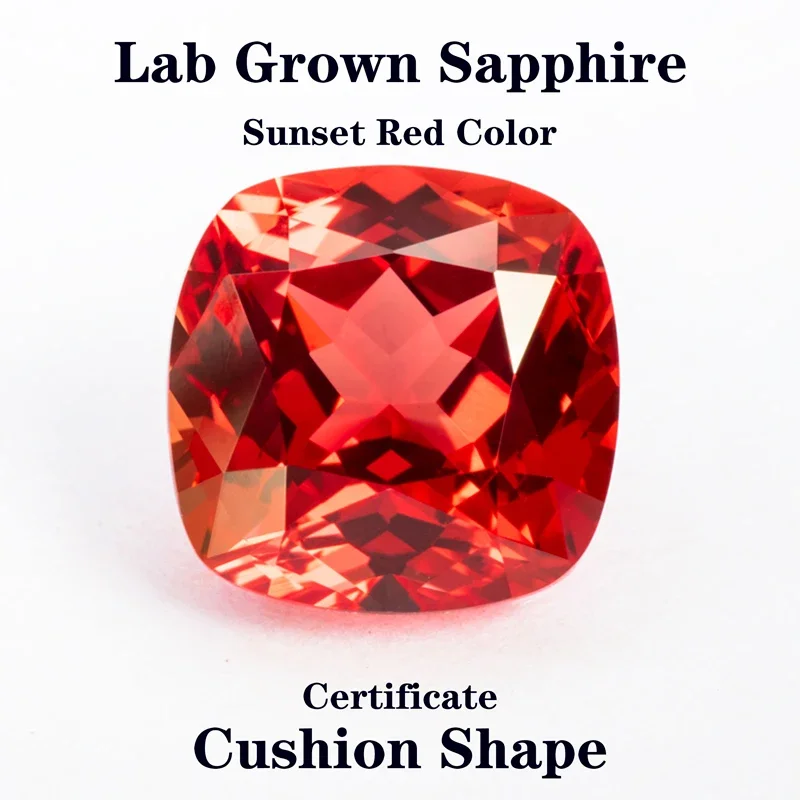 Lab Grown Sapphire Cushion Shape Sunset Red Color for Charms Jewelry Making DIY Ring Necklace Earrings Main Material Certificate