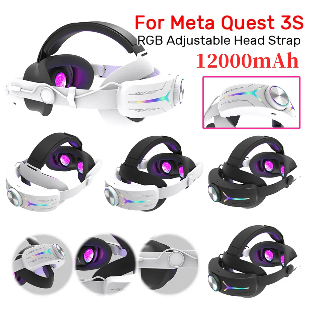 

Adjustable RGB Head Strap For Meta Quest 3S Comfort Head Strap 12000mAh Battery Charging Headset for Meta Quest 3S VR Accessorie