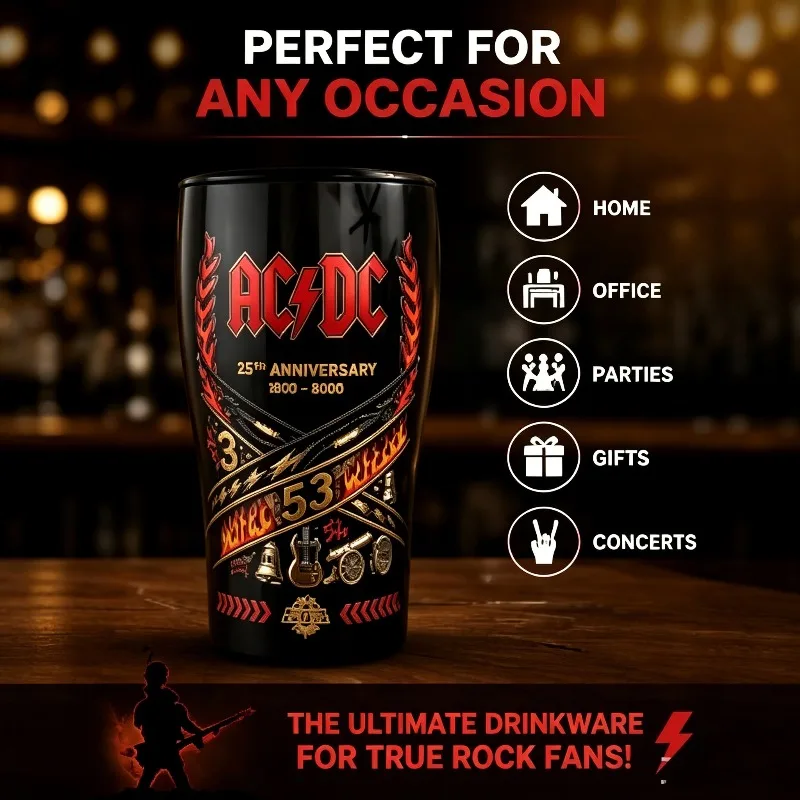 AC/DC 53rd Anniversary Pint Glass Rock Band Collectible Whiskey Beer Glass Gift for Men