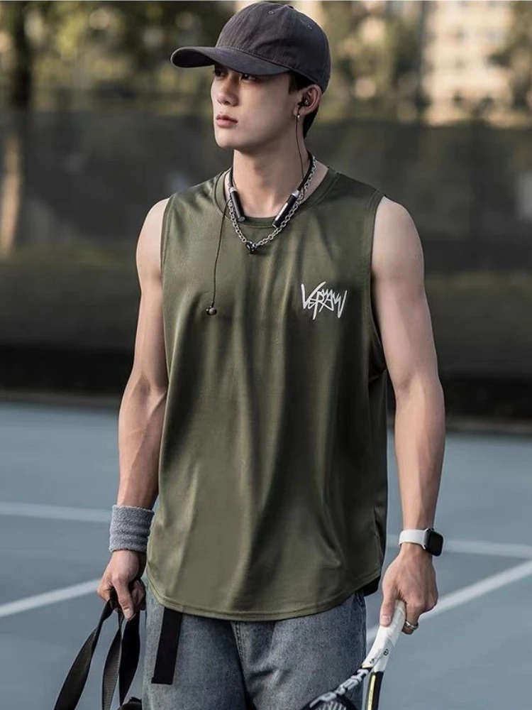 Men's Ice Silk Tank Top Summer Mesh Sleeveless Gym Shirt Quick Dry Basketball Running Plus Size Tee