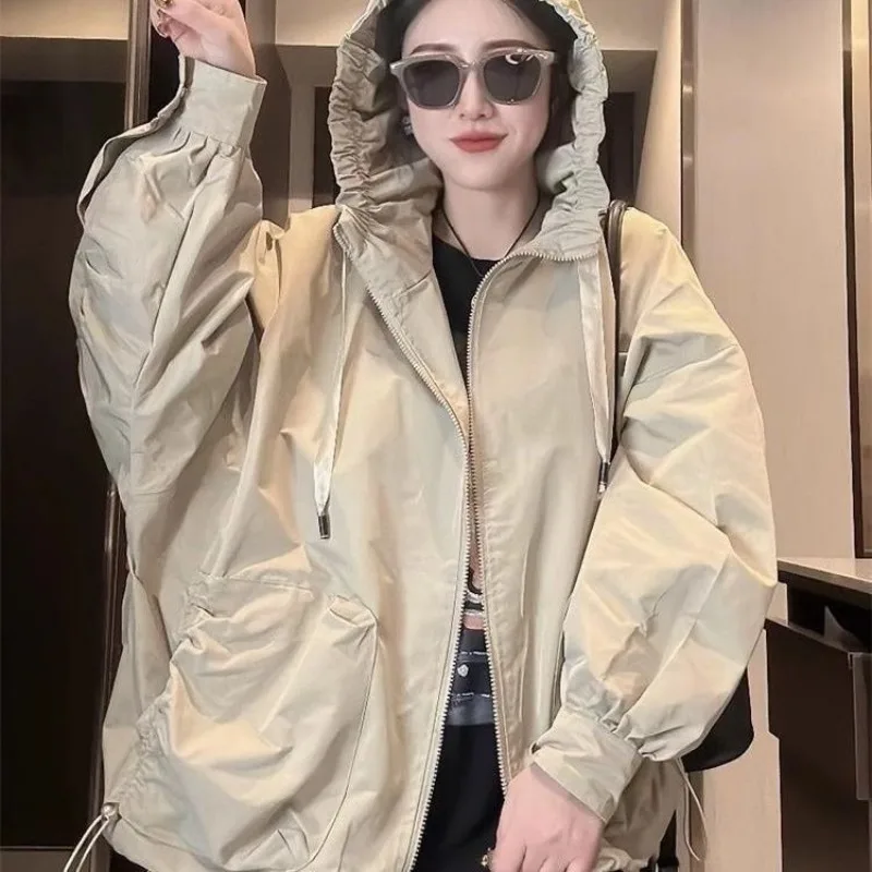 European Goods Large Size Loose Trench Coat Female Tide Spring Autumn Draw Rope Fold Casual Simple Stormjacket Female Clothing