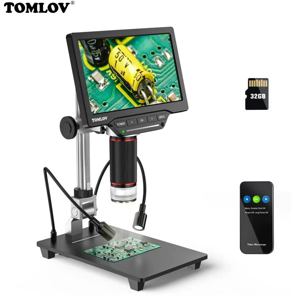 

TOMLOV DM201 Pro Digital HDMI Microscope High Definition Industrial Inspection Mobile Phone Magnifying 32GB Electron Microscope