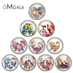 Watercolor Love Flower Couple Birds Paintings 12mm/18mm/20mm/25mm Round Photo glass cabochon demo flat back Making findings