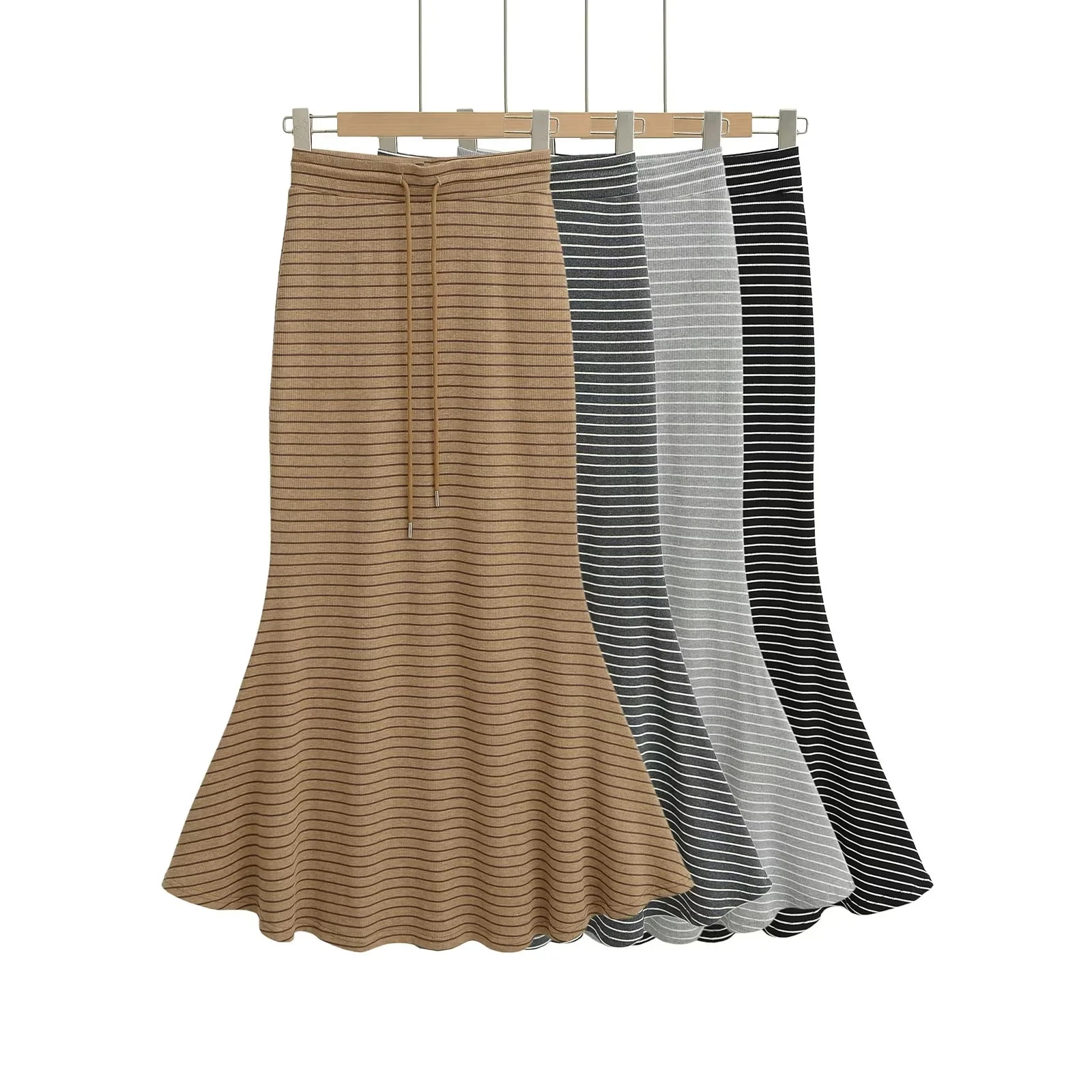 Hoge Taille Slim Fit Gestreepte Rok Vrouwen Sexy Bodycon Fi Staart Lange Rok Dstring Casual Pendelen Lente 2025