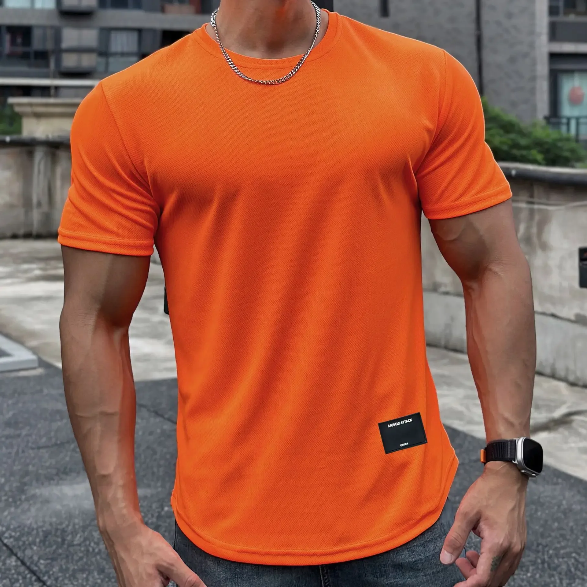 2024 new Men Summer Short Sleeve Fitness T Shirt Running Sport Gym Muscle T Shirt Workout Casual High Quality Tops Clothing image 6