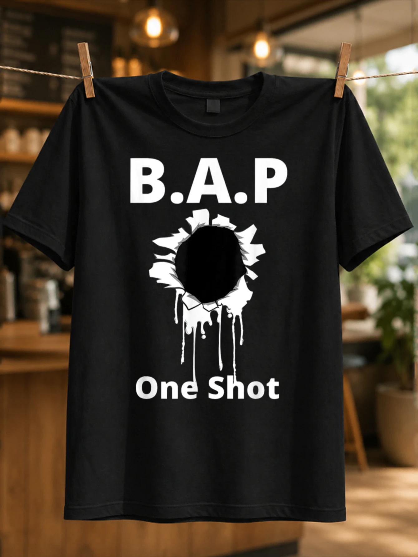 One Shot  bullet hole silhouette with dripping marks sharp  contrast and dramatic song theme  Unisex All T-Shirt