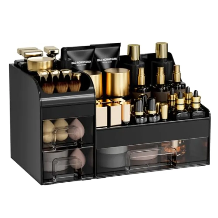 

Makeup Organizer with Drawers, Large Cosmetic Storage Box, Countertop Skincare Organizer, ABS Makeup Brush Holder for Bathroom,