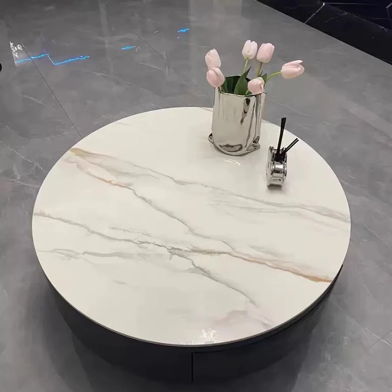 Light Luxury Modern Living Room Bright Rock Plate Tea Table Small Unit Nordic Simple Storage Creative Round Marble Tea Table