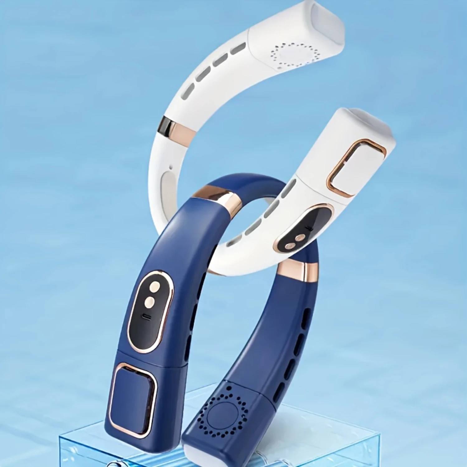 

Портативный мини-вентилятор для шеи, 1 шт. — регулируемый 5 скоростей, светодиодный цветной свет, долговечная батарея, ° Охлаждение, тихая работа – удобно