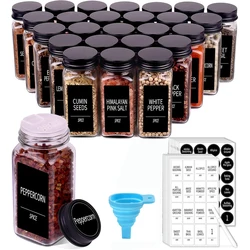 Glass Spice Jars with Labels 4oz Empty Square Spice Containers Seasoning Bottles Shaker Lids, Funnel, Brush and Marker Included