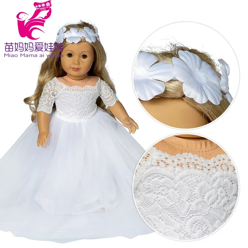 45cm Girl Doll White Wedding Dress with Flower Fit for 18 Inch American Doll Bride Dress for Toys Clothes