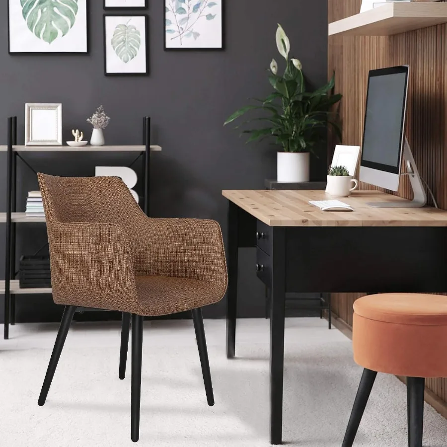 Mid Century Modern Leather Dining Chair, Office Reception Waiting Room Guest Chair Upholstered Accent Chair with Arms, Vinyl Se