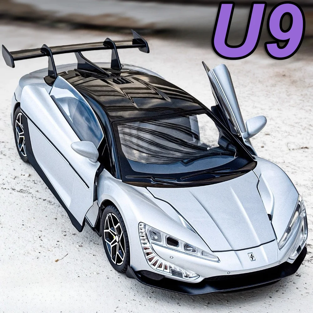 

1:24 BYD Yangwang U9 Xtreme Lambor SVJ63 Легкосплавная спортивная машина, литая под давлением модель игрушки, двери, открытый звук, свет, откатные автомобили, подарки для взрослых
