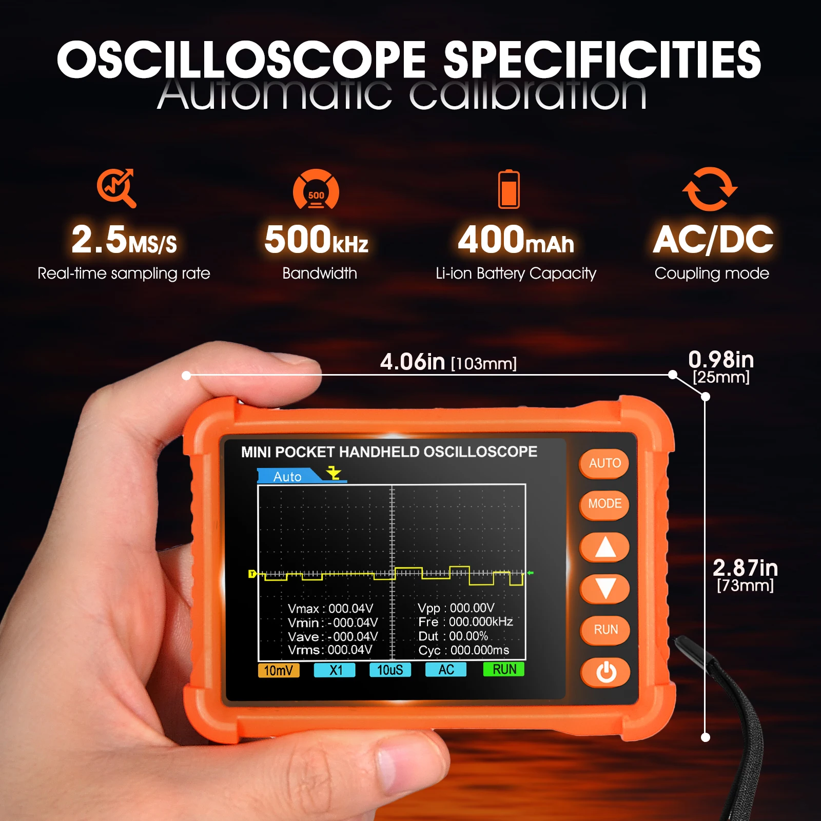 Handheld Digitale Oscilloscoop500kHz Bandbreedte 2.5MS/s 400V Spanningstester Auto Trigger & Meten Draagbare Scope Meter voor Reparatie