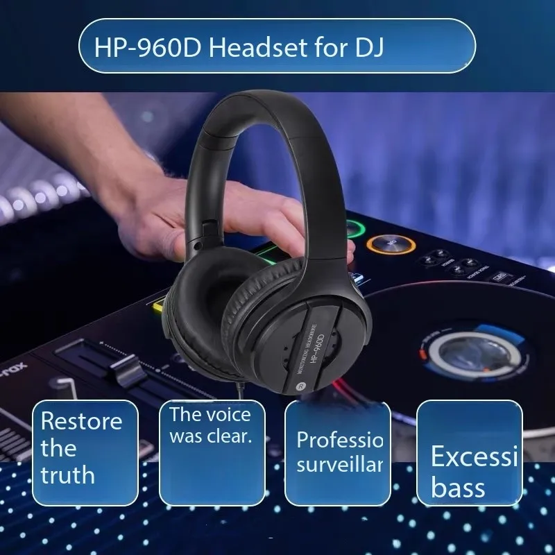 

HP960D Head Mounted Music Monitoring Earphones with Sound Card for DJ Discing, Live Streaming, Piano, HiFi Sound Quality Earphon