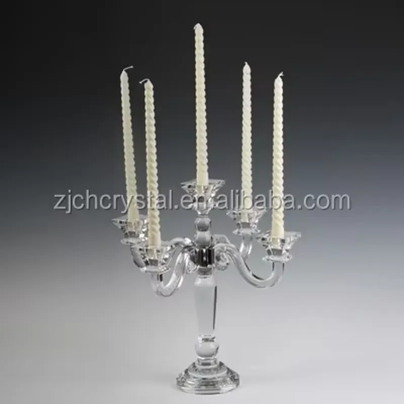 Wholesale Transparent New Design 5 Arm Fashion Wedding Crystal Candle Holder for Wedding/Home/Restaurant Decoration