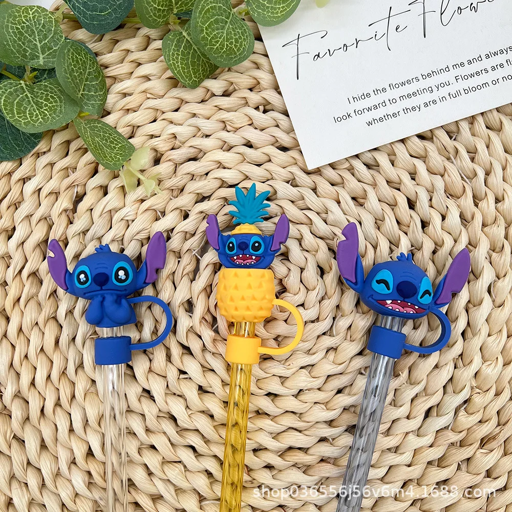 Disney Stitch Stroh kappe Abdeck kappe für Becher wieder verwendbare Strohs pitzen abdeckungen für Tasse Zubehör Wasser flaschen staub dichte Stroh