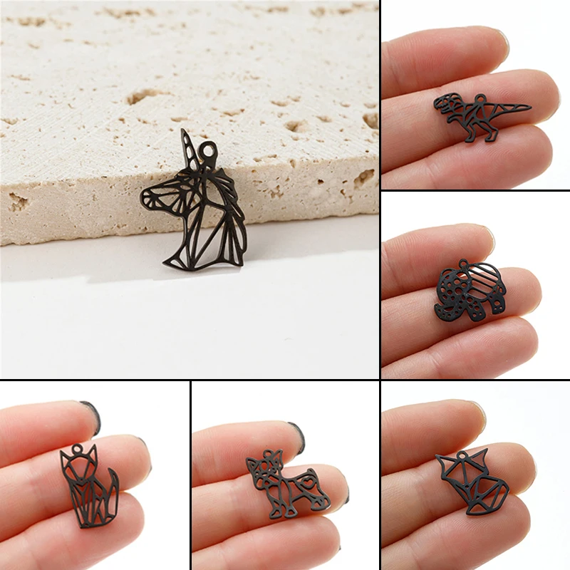 5pcs Origami Stainless Steel Unicorn Dinosaur Pendant Cartoon Animal DIY Jewelry Making Elephant Fox Charm Accessories Wholesale