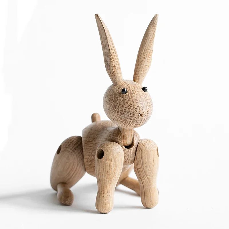 Ermakova Nordic Danish Handcrafted Articulated Wooden Rabbit Figurine Movable Joints Home Living Room Bedroom Wood Craft Decor