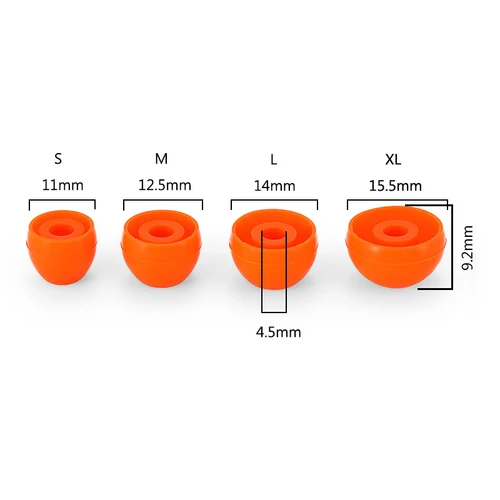 Imagen 2 del producto Penon Liqueur O Naranja 4,5 mm S/M/L/XL Almohadillas de silicona para audiófilos HiFi Boquilla de 4,0-6,5 mm Auriculares intrauditivos con cable IEM (3 pares)