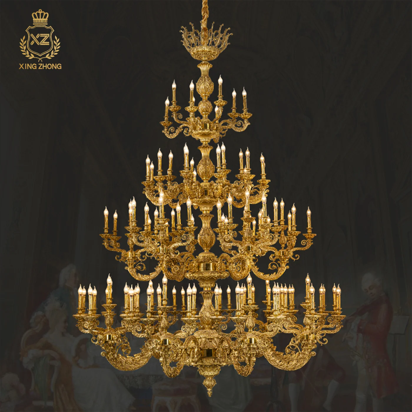 French Royal Retro Tiered Candle Decor Villa Duplex Large Dewaxed Copper Chandelier Hotel Banquet Hall Church Pendant Lamp