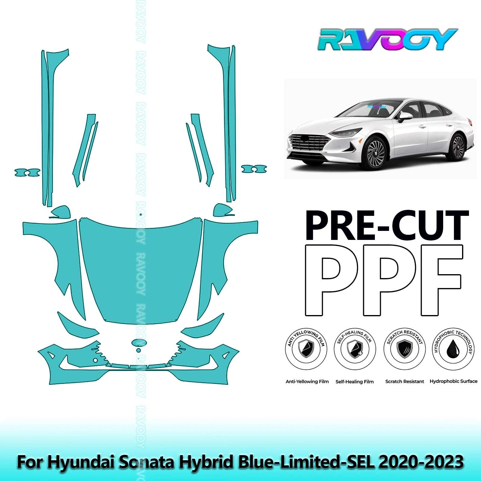 

8.5Mil Precut Paint Protection Film PPF Clear Bra Front Kit+Rockers For Hyundai Sonata Hybrid Blue-Limited-SEL 2020-2023