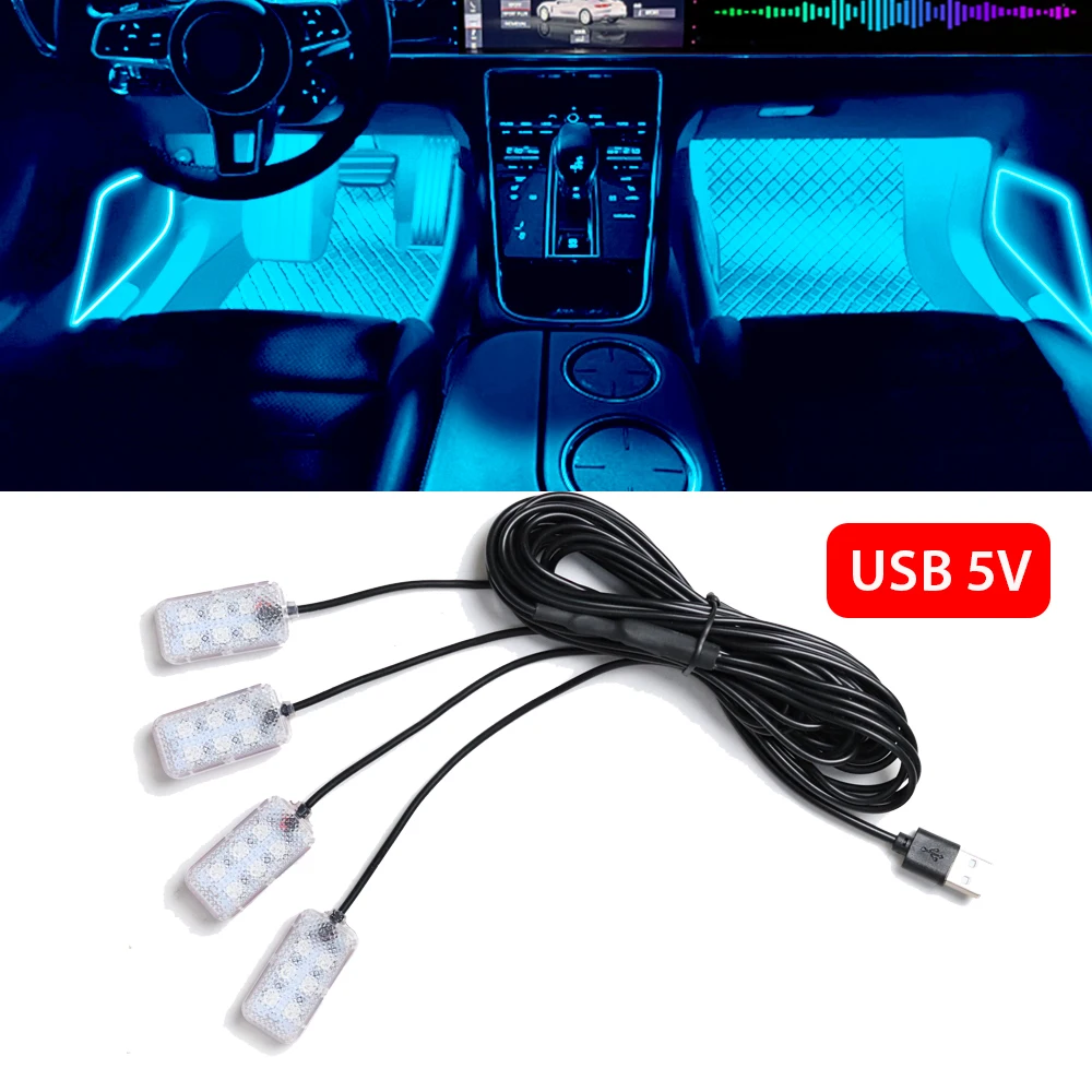 Car Atmosphere Led Foot Light USB Lighter Car environment decorative lights Auto Interior Ambient Lamps with LED Light