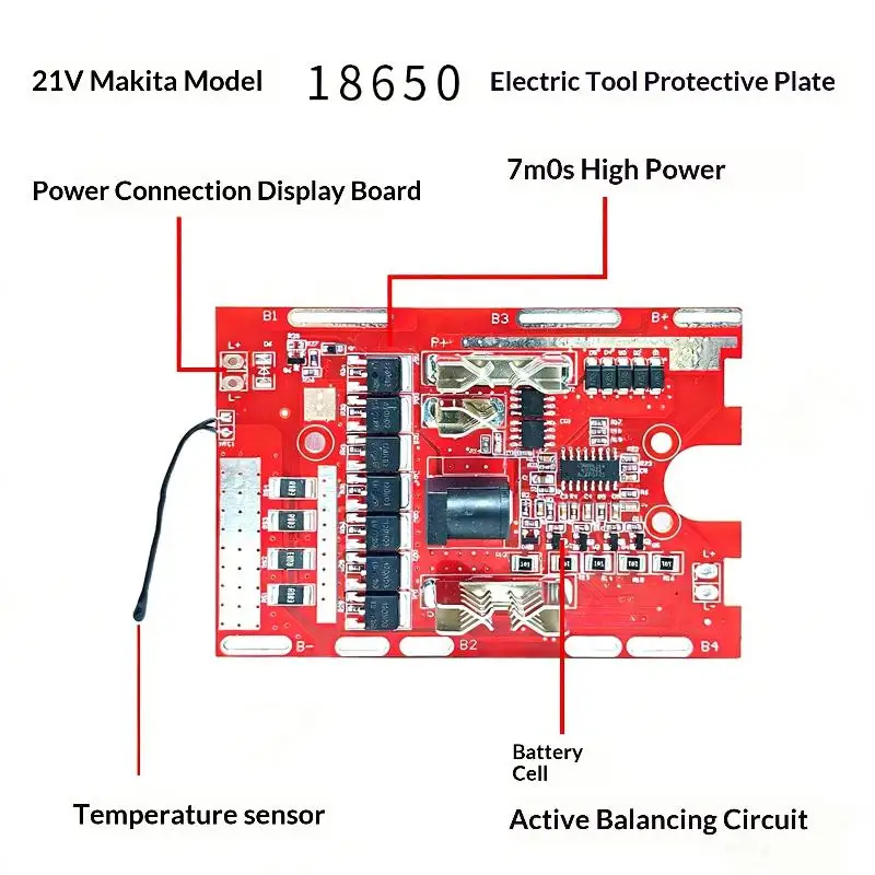

1 шт. плата защиты литий-ионного аккумулятора 21В 7MOS для электроинструментов с балансировочной схемой и защитой от перегрева