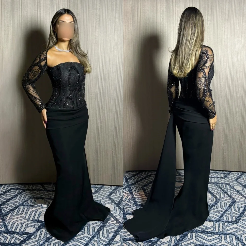 

Customized Jersey Sequined Temperament Off-the-shoulder Mermaid Black Long Dresses Bespoke Occasion Luxury Evening Party Gown