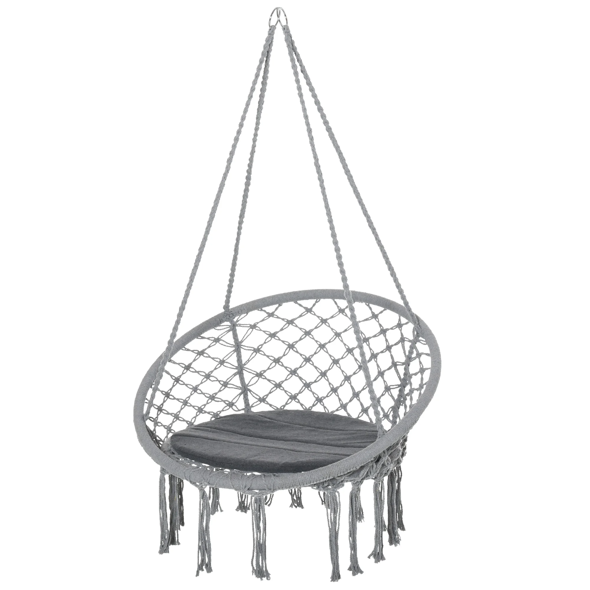 Outsunny Silla Colgante Redondo de Ø60 cm Silla Hamaca Columpio con Cojín y Cuerda de Algodón para Interior y Exterior Carga 120