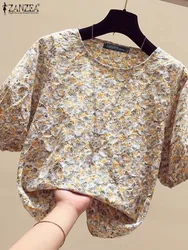 ZANZEA Bohemian Floral Print Blouse Korean Summer Women Tops 2024 Holiday All-match Tops Fashion Loose Puff Short Sleeve Tunic